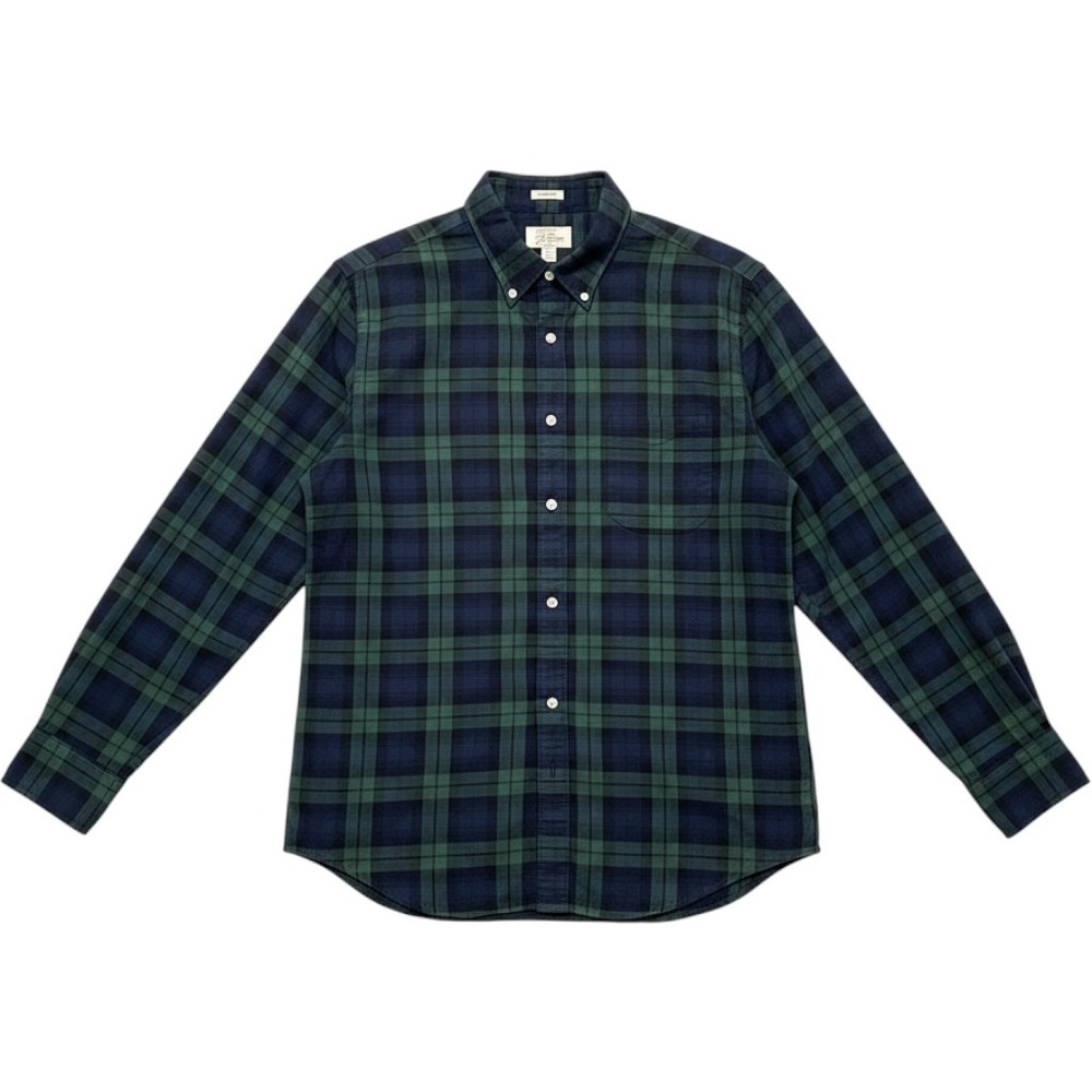 J.Crew Mens Secret Wash Stretch Shirt Large Classic Fit Black Watch Plaid Navy